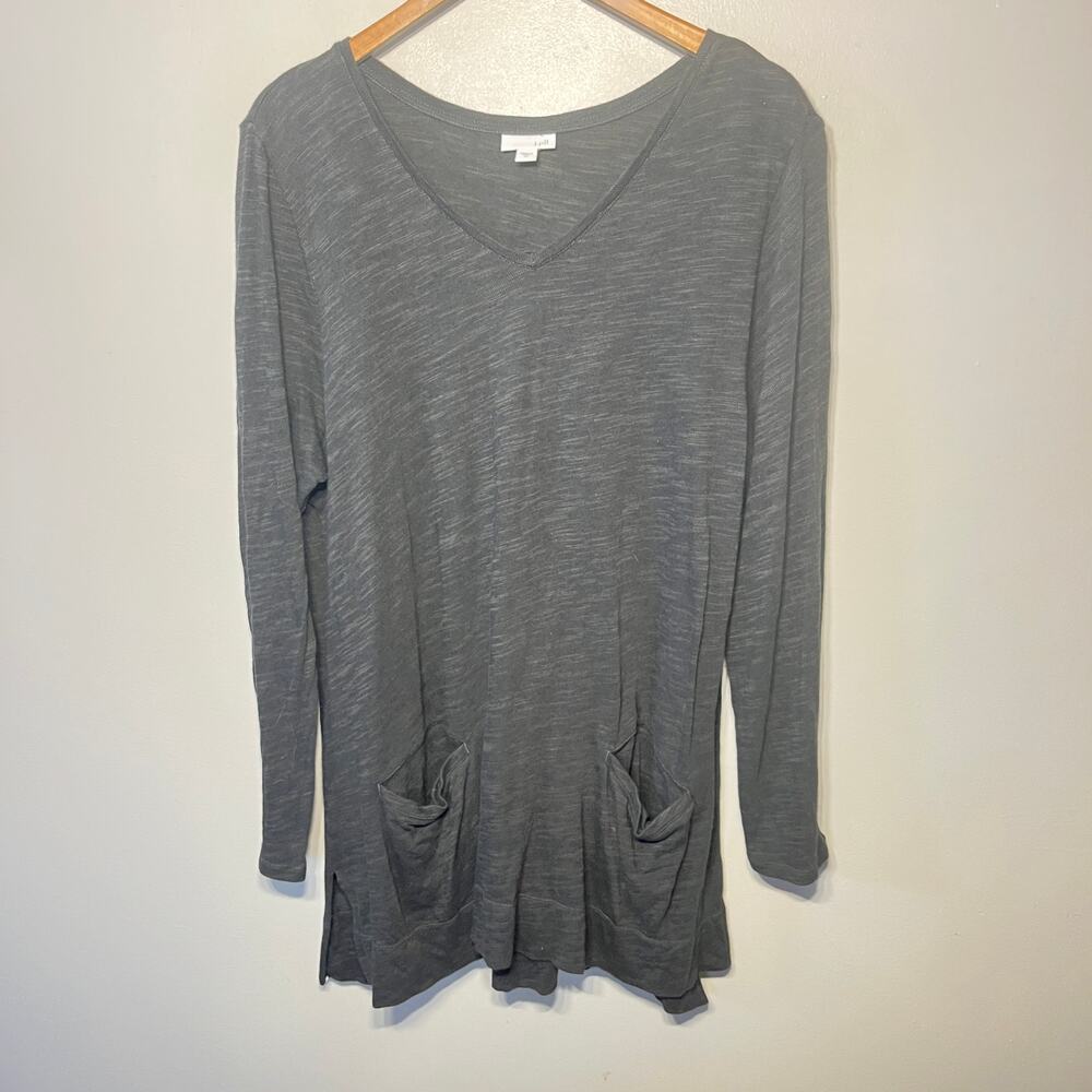 J. Jill Tunic Sweater Top Knit Heather Slouchy Pocket V Neck Comfy Casual XL